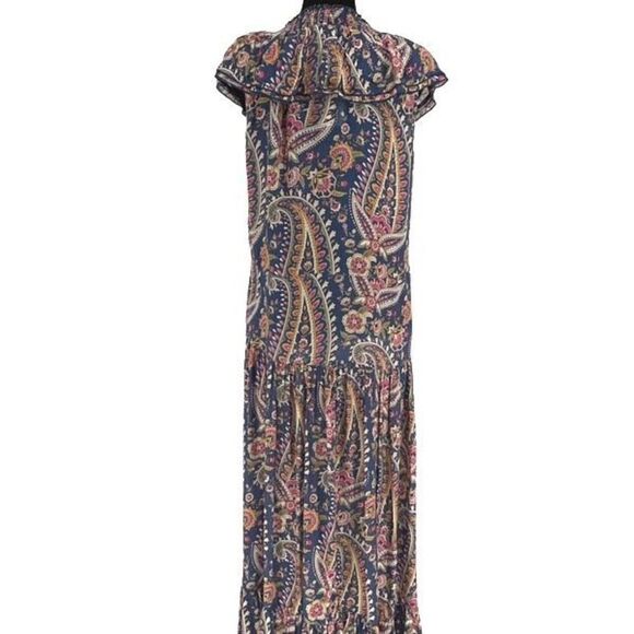 Sonmer Womens Paisley Ruffled Smocked Neck Maxi Dress Multicolor Size Medium NWT - Picture 8 of 12